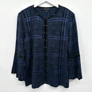 Ming Wang Cardigan Jacket Large Knit 3/4 Sleeve Shoulder Pads Office Career Boho
